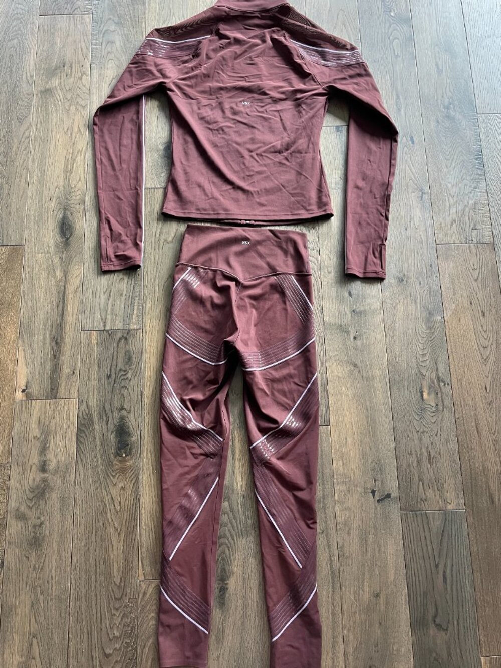 VSX Elevate Contours 3 Piece Set Burgundy Brown Jacket Leggings Sport Bra Size S - Picture 5 of 11